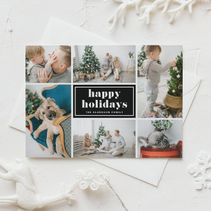 Black Typography Happy Holidays Photo Collage Magnetic Invitation