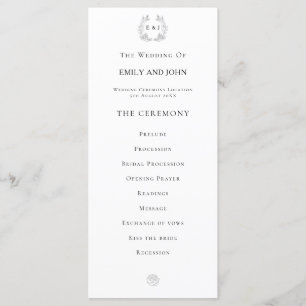 Black typography/Leaf Monogram Initials/Wedding Programme