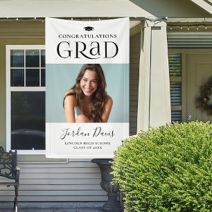Black Typography Modern Photo Graduation Party Banner