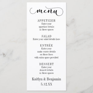 Black Typography on White Wedding Menu