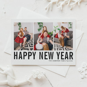 Black Typography Photo Collage Happy New Year Holiday Postcard