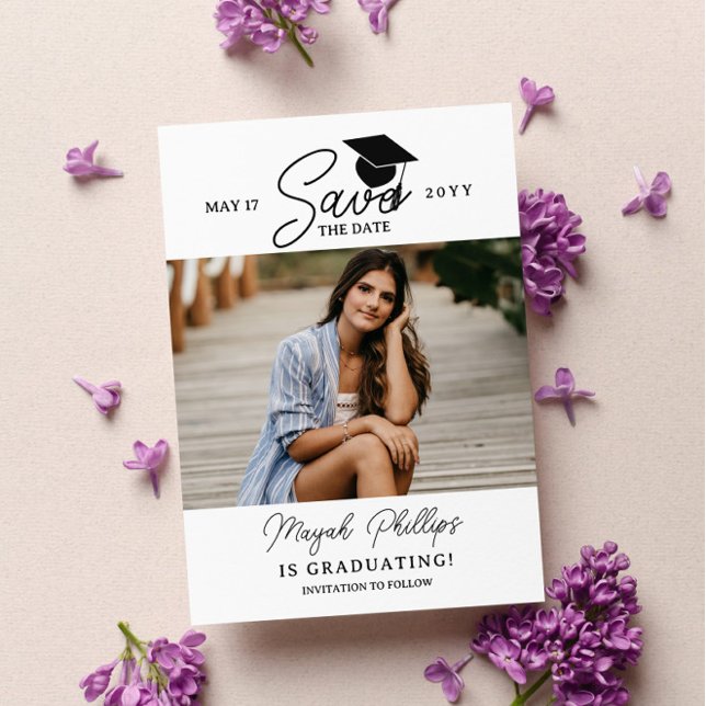 Black Typography Photo Graduation Save the Date (Creator Uploaded)