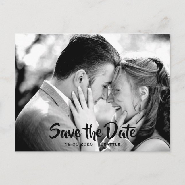 Black Typography Photo Save the Date Announcement Postcard (Front)