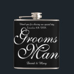 Black Typography Thank You Groomsman - Flask<br><div class="desc">This classic typography hip flask is just that little gift that your groomsmen are missing in their lives. Use it as a thank you for being there for you both on your special day. A short message can be added on the reverse. Can be used for any of the wedding...</div>