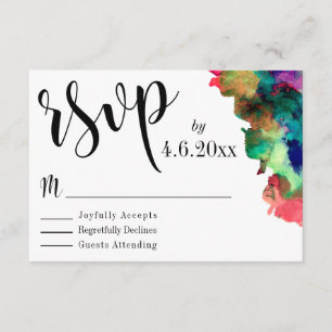 Black Typography w/ Colourful Watercolor Paint RSV RSVP Card