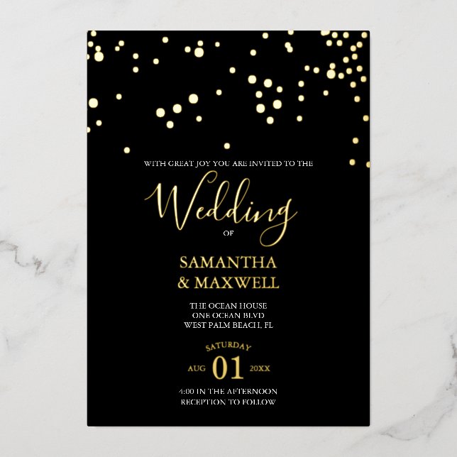 Black Typography Wedding Foil Invitation (Front)