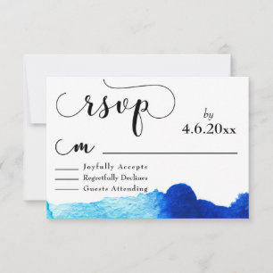 Black Typography with Bright Blue Watercolor RSVP Card