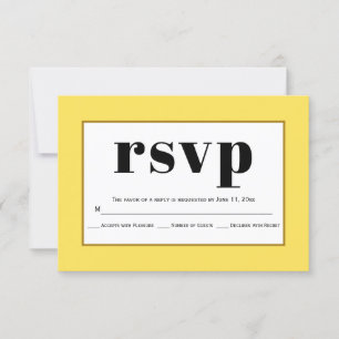 Black typography yellow wedding RSVP card