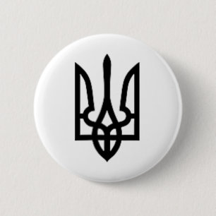 Black Ukrainian Tryzub Symbol On The Heart - Ukrai 6 Cm Round Badge