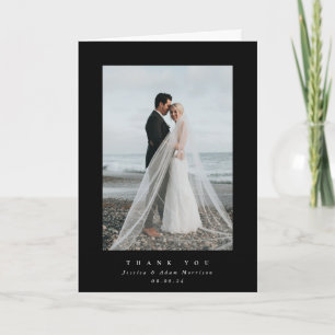 Black Ultra Minimal Single Photo Wedding Thank You Card