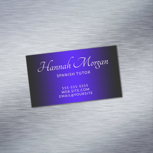 Black Ultramarine Blue Elegant Ombre Magnetic Business Card (In Situ)