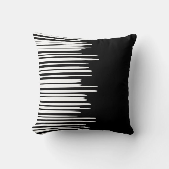 Black Uneven White Lines Modern  Cushion (Front)