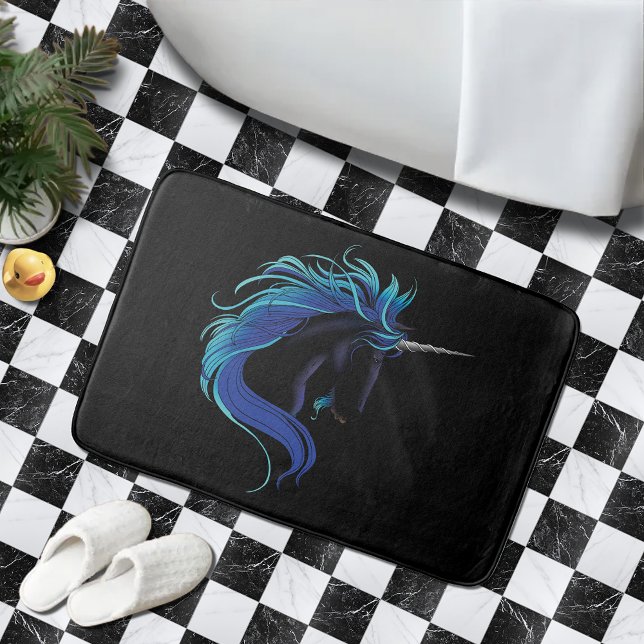 Black Unicorn Blue Silver Bath Mat (Creator Uploaded)
