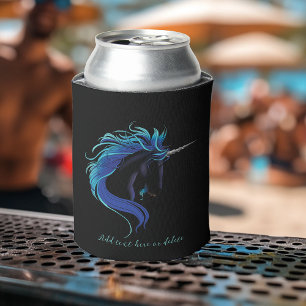 Black Unicorn Blue Silver Can Cooler