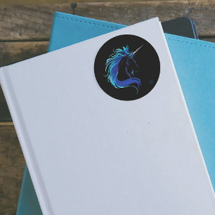 Black Unicorn Blue Silver Classic Round Sticker
