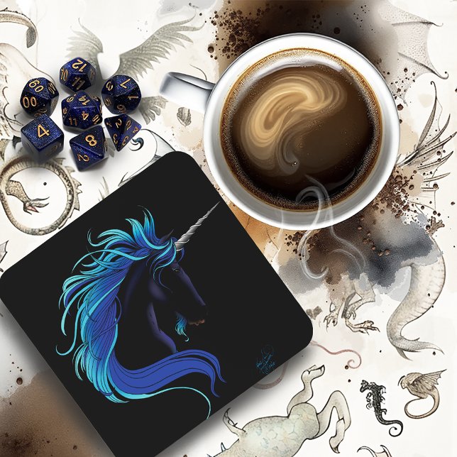 Black Unicorn Blue Silver Coaster (Creator Uploaded)