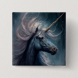 Black Unicorn Fantasy Art 15 Cm Square Badge