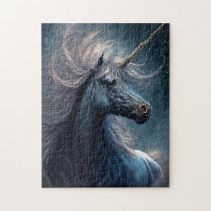 Black Unicorn Fantasy Art Jigsaw Puzzle