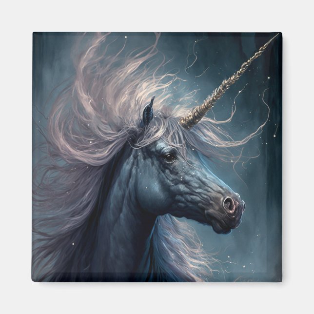 Black Unicorn Fantasy Art Magnet (Front)