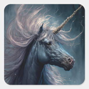 Black Unicorn Fantasy Art Square Sticker
