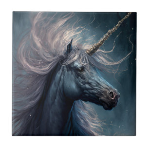 Black Unicorn Fantasy Art Tile