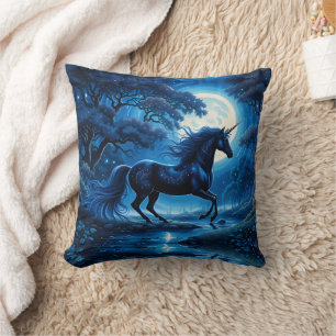 Black Unicorn Fantasy Full Moon Cushion