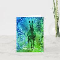 Black Unicorn Flowers Fantasy Art Thank You Card