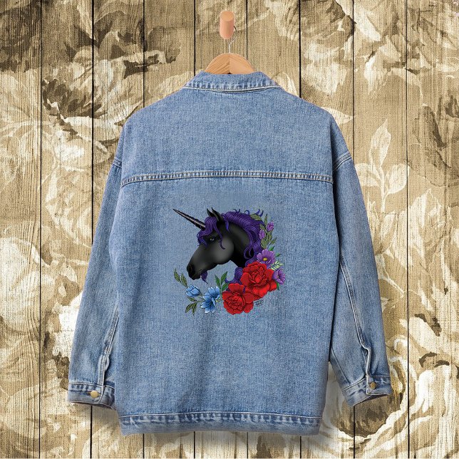 Black Unicorn Flowers Purple Denim Jacket (Creator Uploaded)