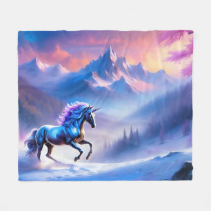Black Unicorn in a Dreamy Winter Landscape Fleece Blanket