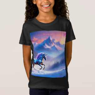 Black Unicorn in a Dreamy Winter Landscape T-Shirt