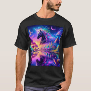 Black Unicorn in a Fantasy World with Pyramids T-Shirt
