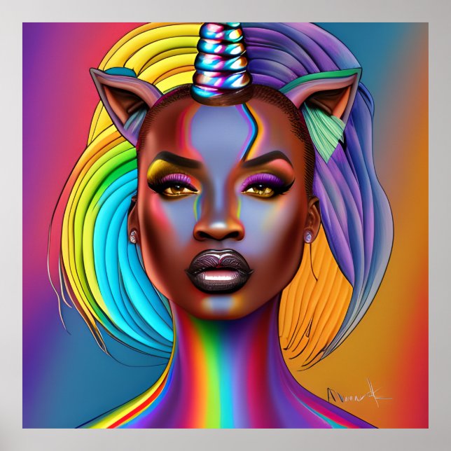 Black Unicorn Melanin Unicorns Afro Queen Crown Poster (Front)