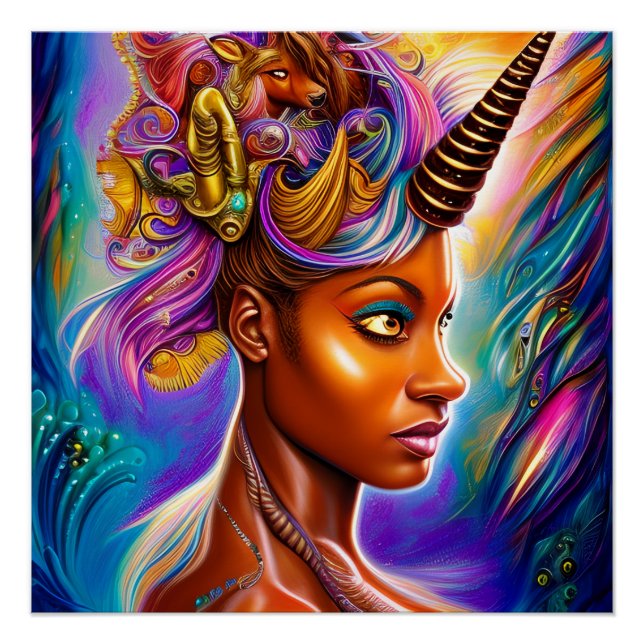 Black Unicorn Melanin Unicorns Afro Queen Crown Poster (Front)