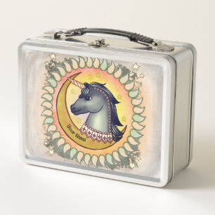 Black Unicorn Moon Metal Lunch Box