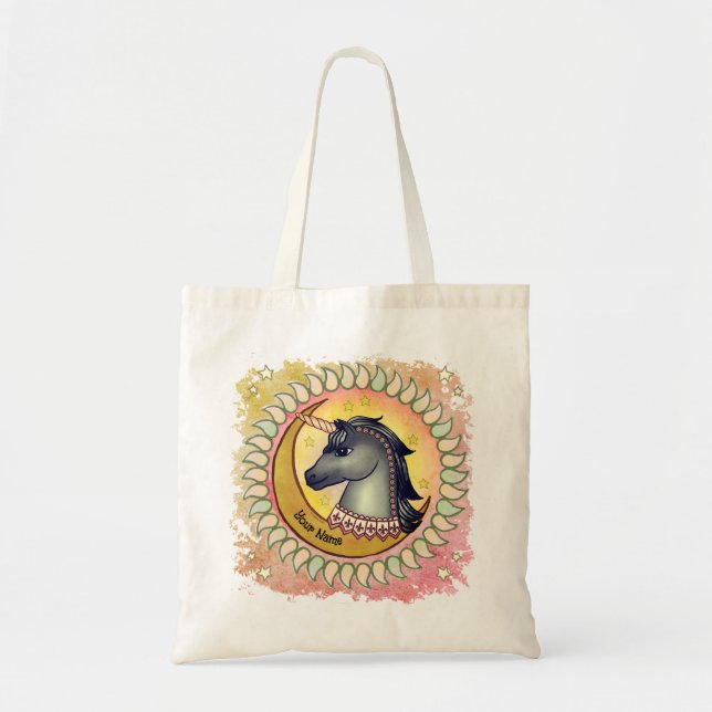 Black Unicorn Moon Tote Bag (Front)