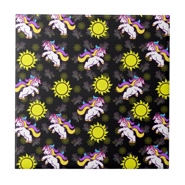 Black Unicorn Pattern Design Tile (Front)
