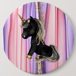 Black Unicorn Pink Ears 6 Cm Round Badge