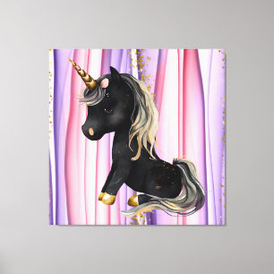 Black Unicorn Pink Ears Canvas Print