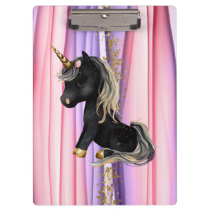 Black Unicorn Pink Ears  Clipboard