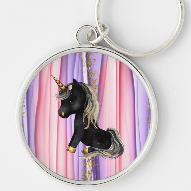Black Unicorn Pink Ears  Key Ring (Front)