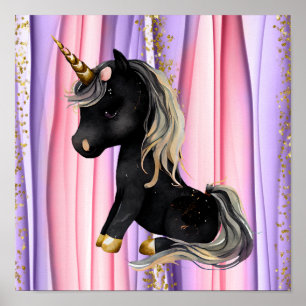 Black Unicorn Pink Ears Poster