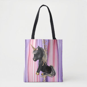 Black Unicorn Pink Ears Tote Bag
