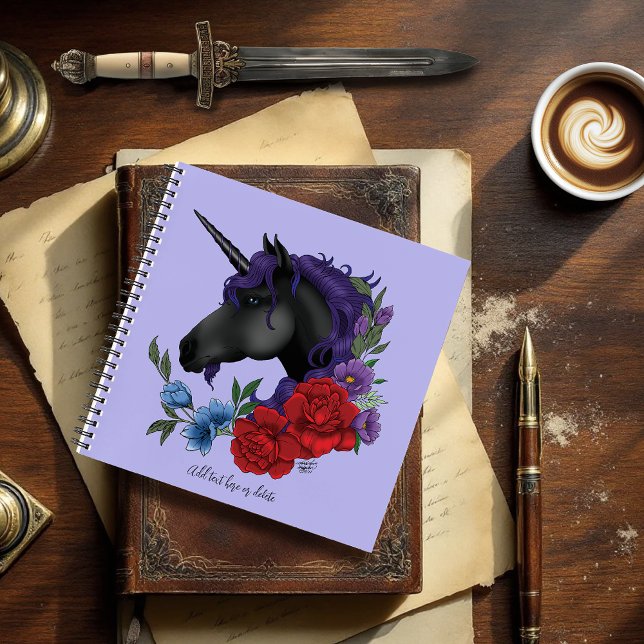 Black Unicorn Purple Midnight Garden Flowers Notebook (Creator Uploaded)