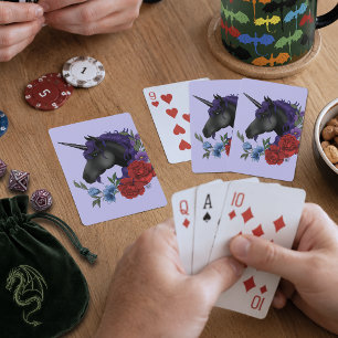 Black Unicorn Purple Midnight Garden Flowers Playing Cards