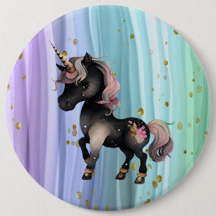 Black Unicorn Purple Pink Tail  6 Cm Round Badge