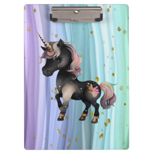 Black Unicorn Purple Pink Tail Clipboard