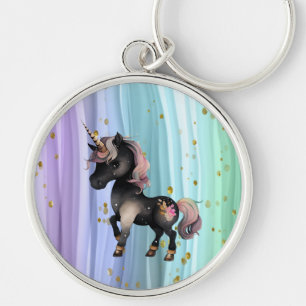 Black Unicorn Purple Pink Tail  Key Ring