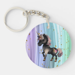 Black Unicorn Purple Pink Tail Key Ring