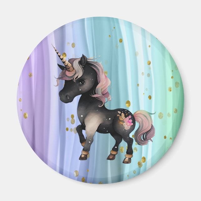 Black Unicorn Purple Pink Tail  Magnet (Front)