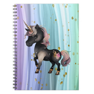 Black Unicorn Purple Pink Tail Notebook